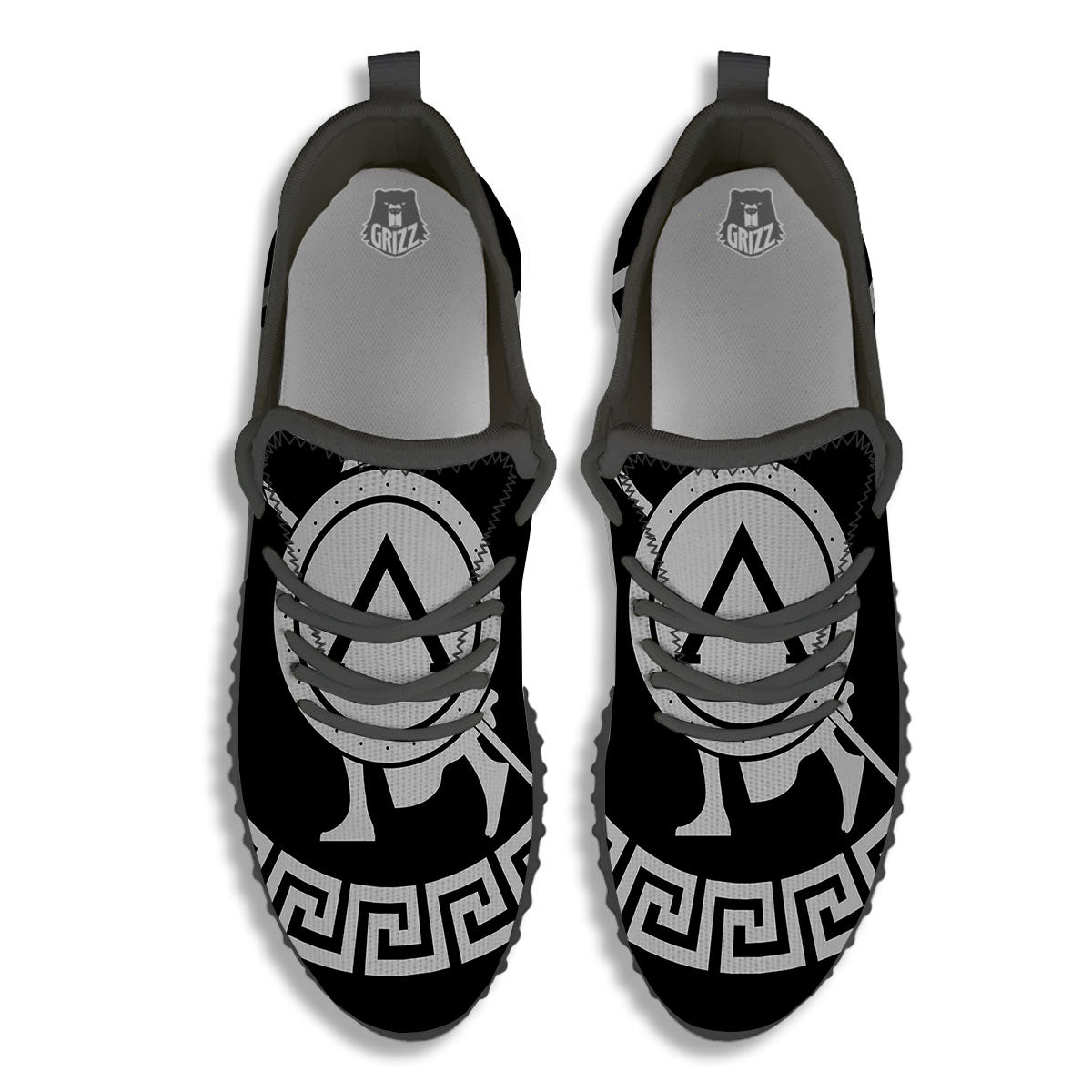 Spartan Warrior White And Black Print Black Walking Shoes-grizzshop