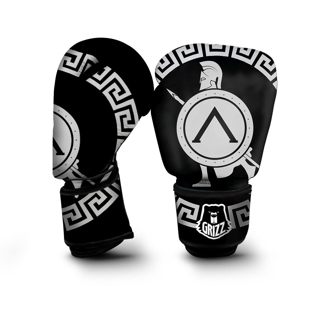 Spartan Warrior White And Black Print Boxing Gloves-grizzshop