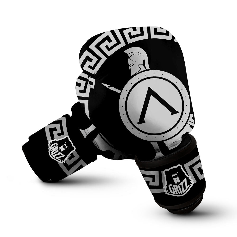 Spartan Warrior White And Black Print Boxing Gloves-grizzshop