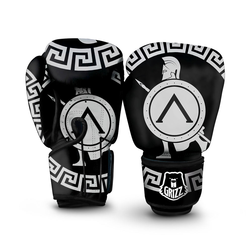 Spartan Warrior White And Black Print Boxing Gloves-grizzshop