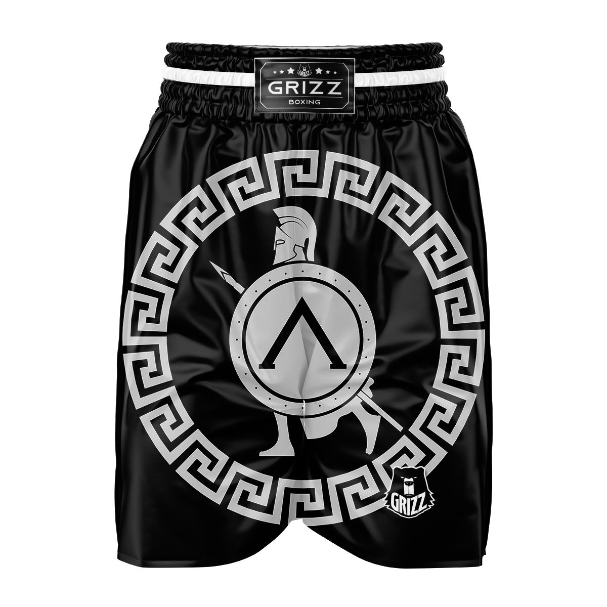 Spartan Warrior White And Black Print Boxing Shorts-grizzshop