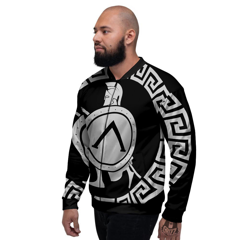 Spartan Warrior White And Black Print Men's Bomber Jacket-grizzshop