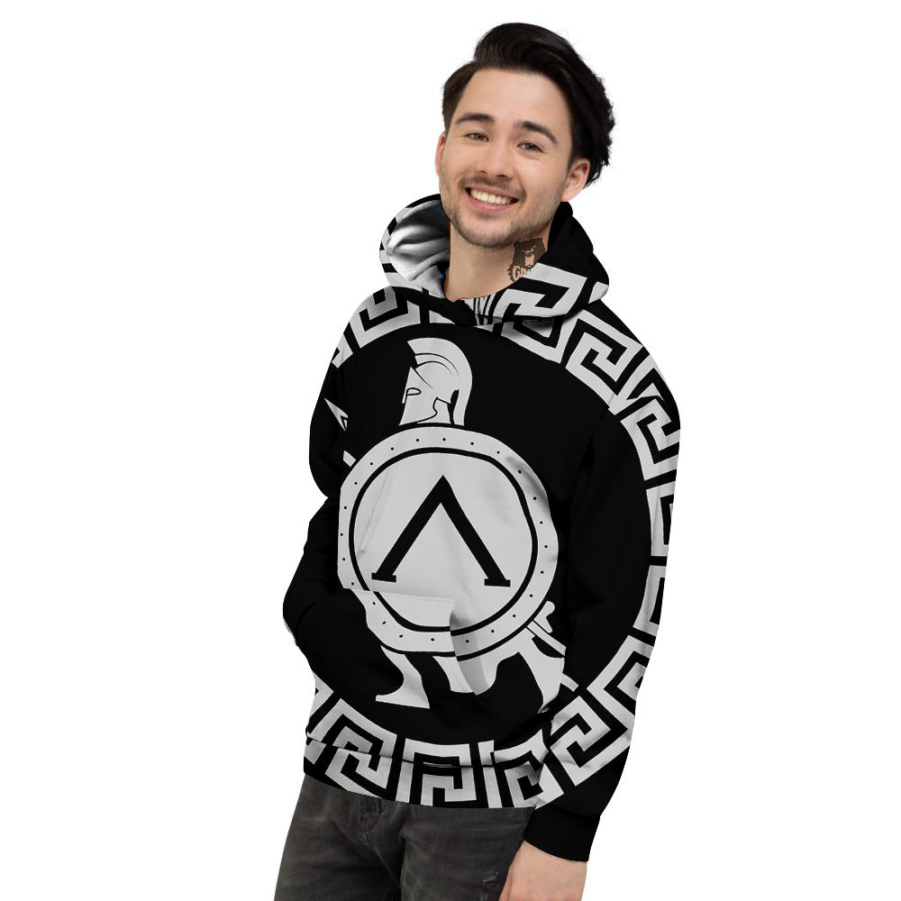 Spartan Warrior White And Black Print Men's Hoodie-grizzshop