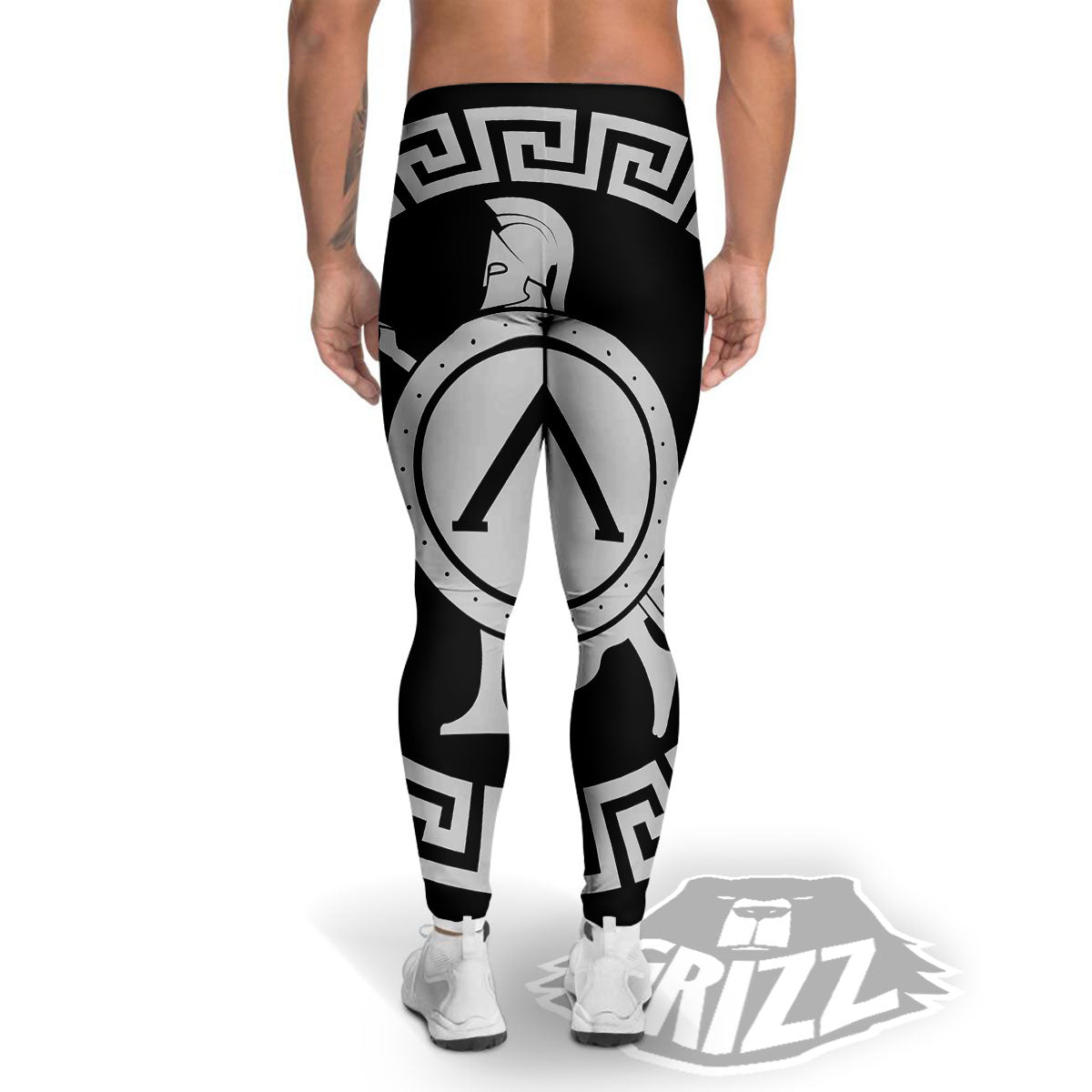 Spartan Warrior White And Black Print Men's Leggings-grizzshop