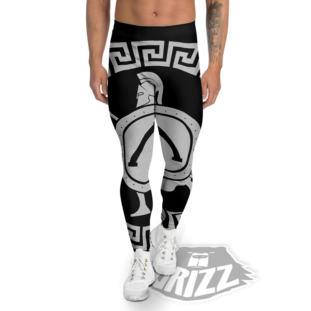 Spartan Warrior White And Black Print Men's Leggings-grizzshop