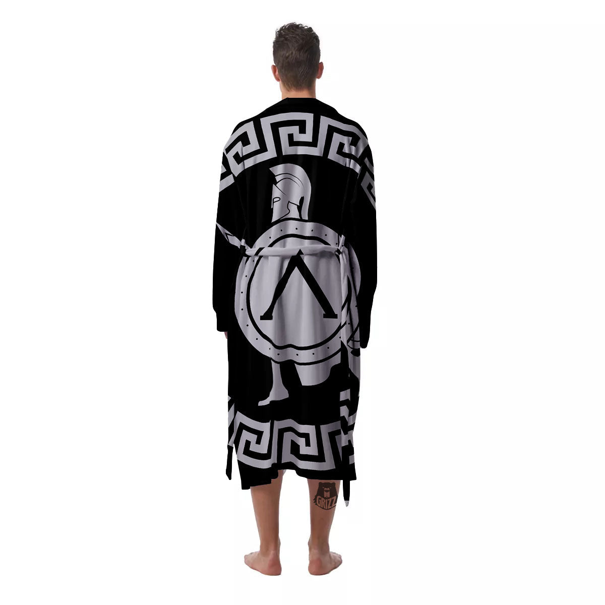 Spartan Warrior White And Black Print Men's Robe-grizzshop