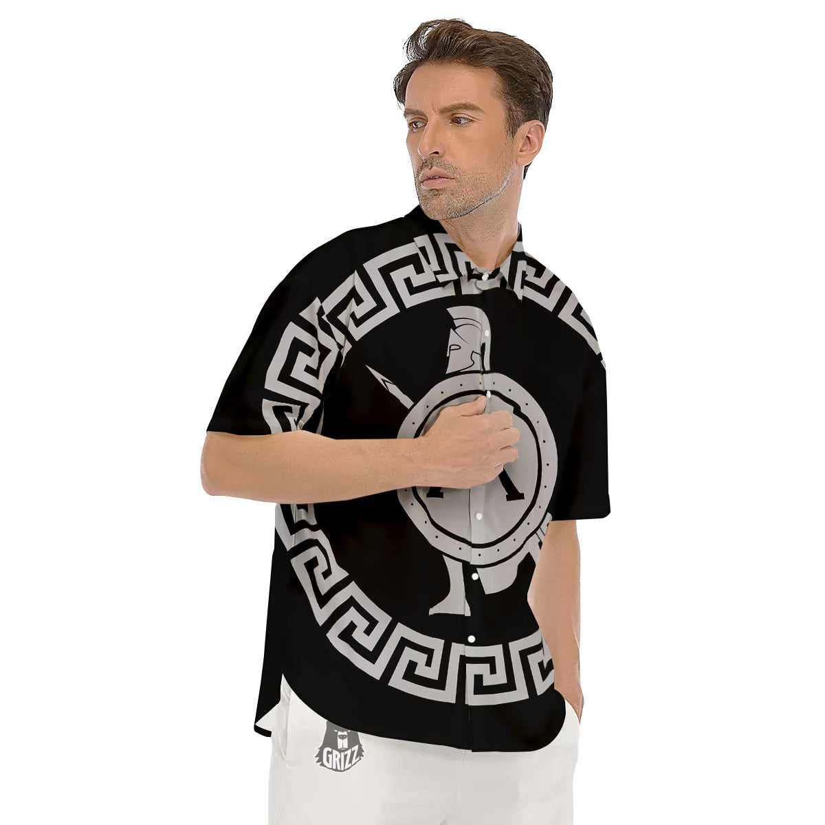 Spartan Warrior White And Black Print Men's Short Sleeve Shirts-grizzshop