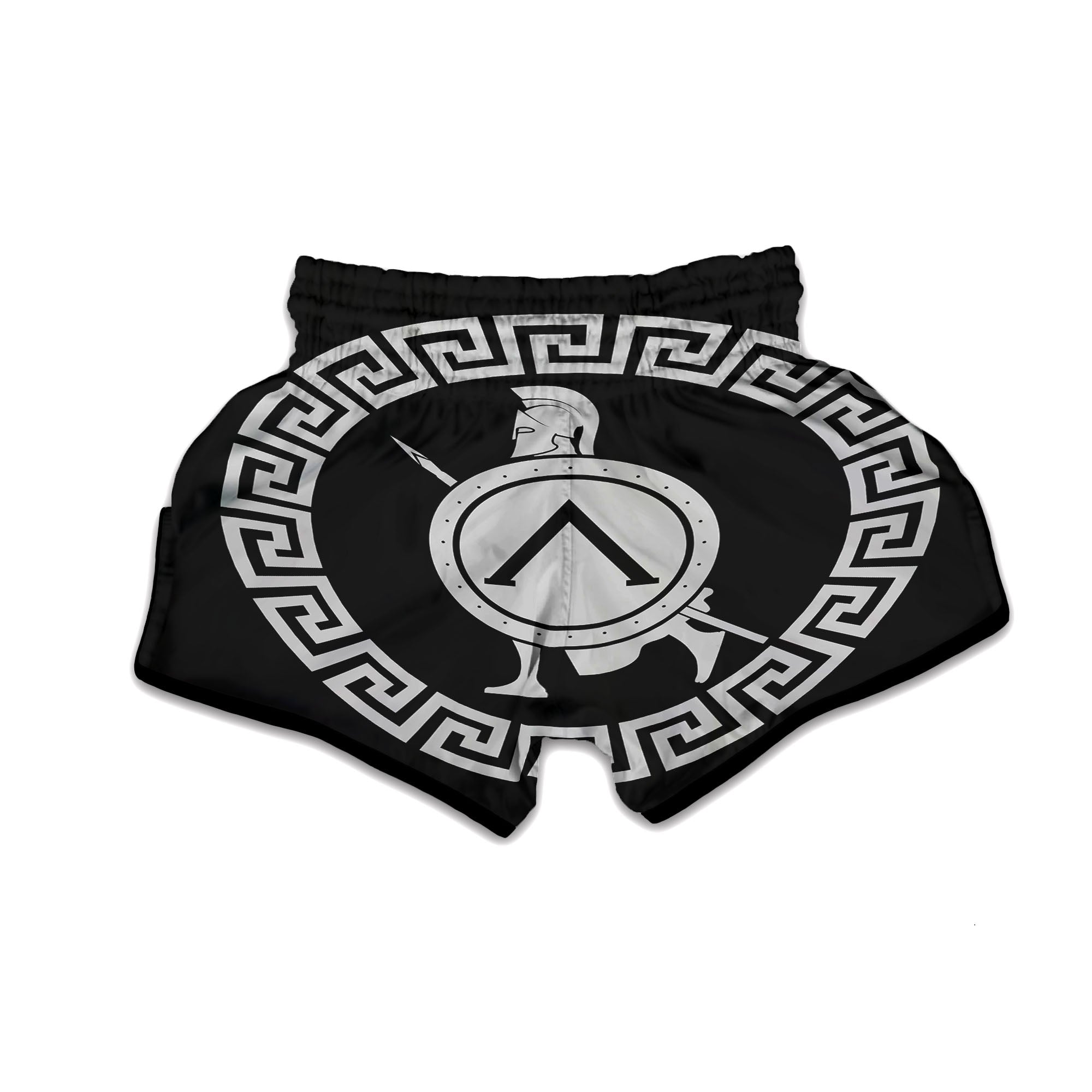 Spartan Warrior White And Black Print Muay Thai Boxing Shorts-grizzshop