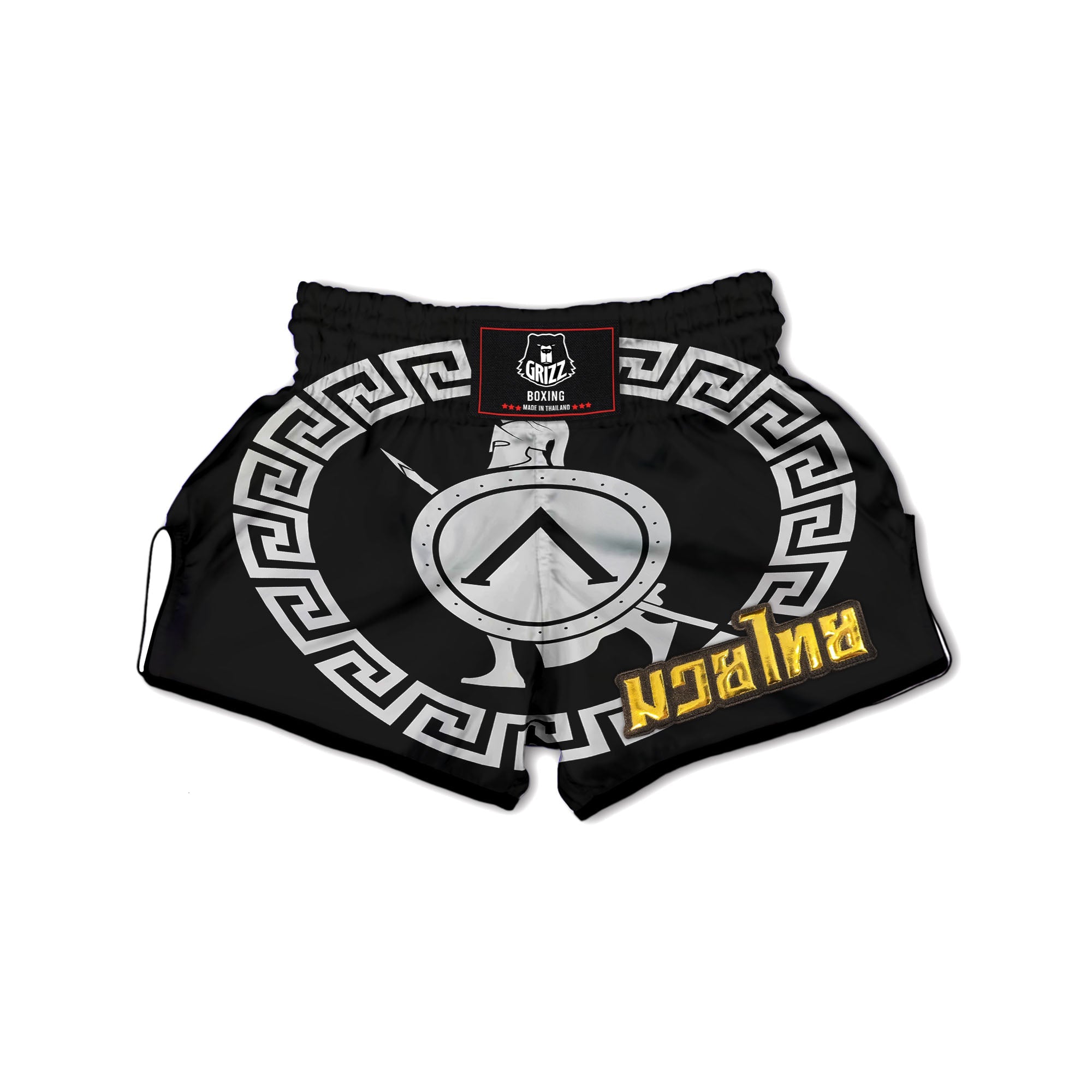 Spartan Warrior White And Black Print Muay Thai Boxing Shorts-grizzshop