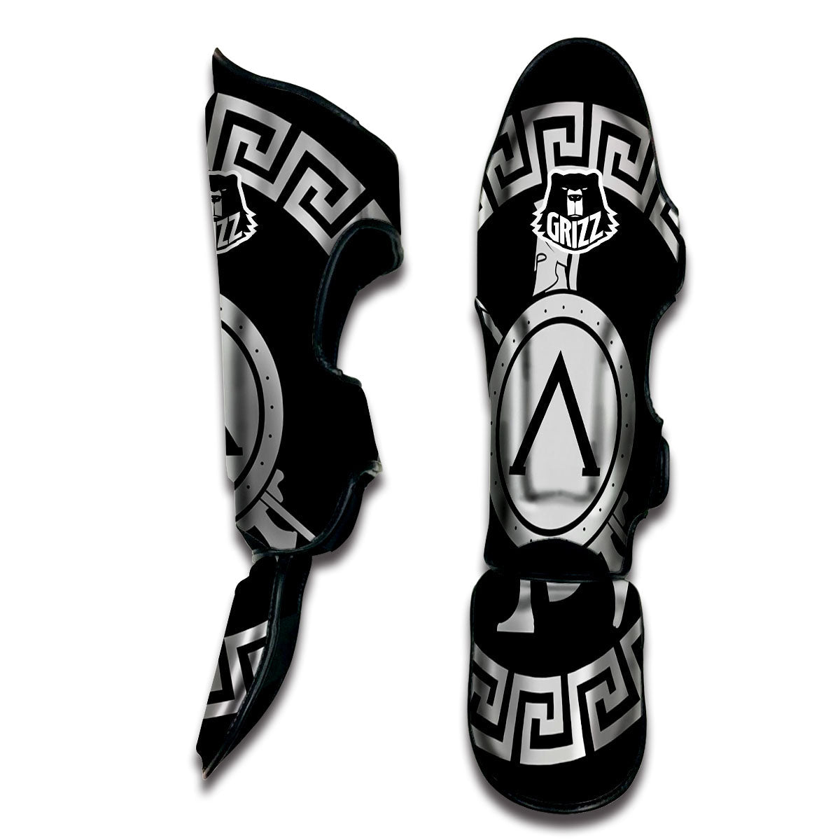 Spartan Warrior White And Black Print Muay Thai Shin Guards-grizzshop