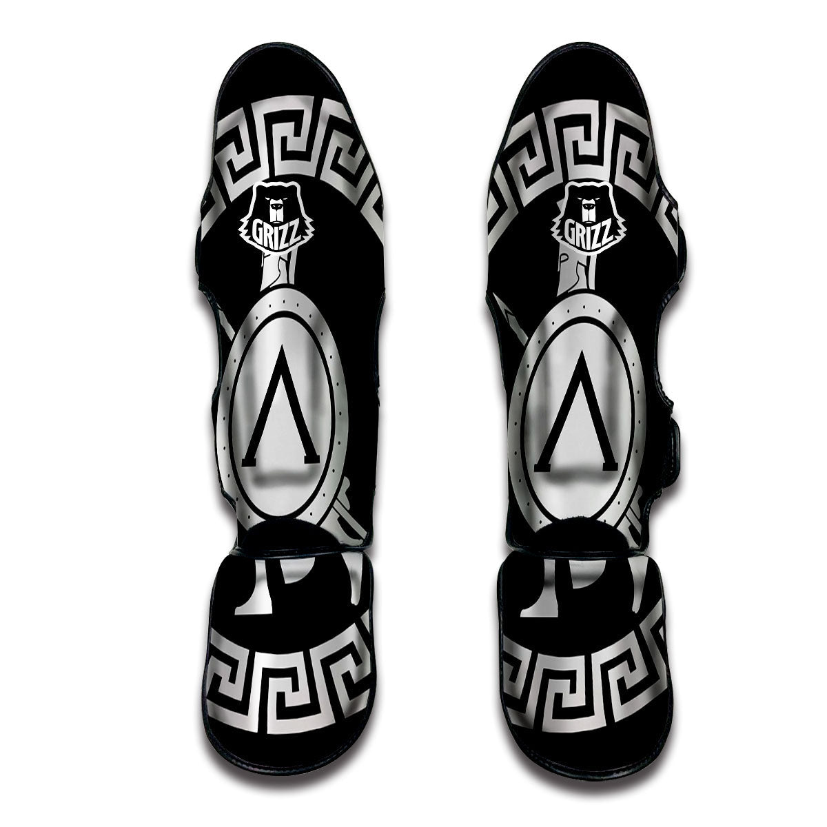 Spartan Warrior White And Black Print Muay Thai Shin Guards-grizzshop