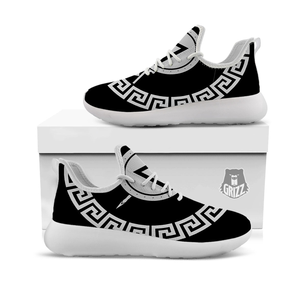 Spartan Warrior White And Black Print White Athletic Shoes-grizzshop
