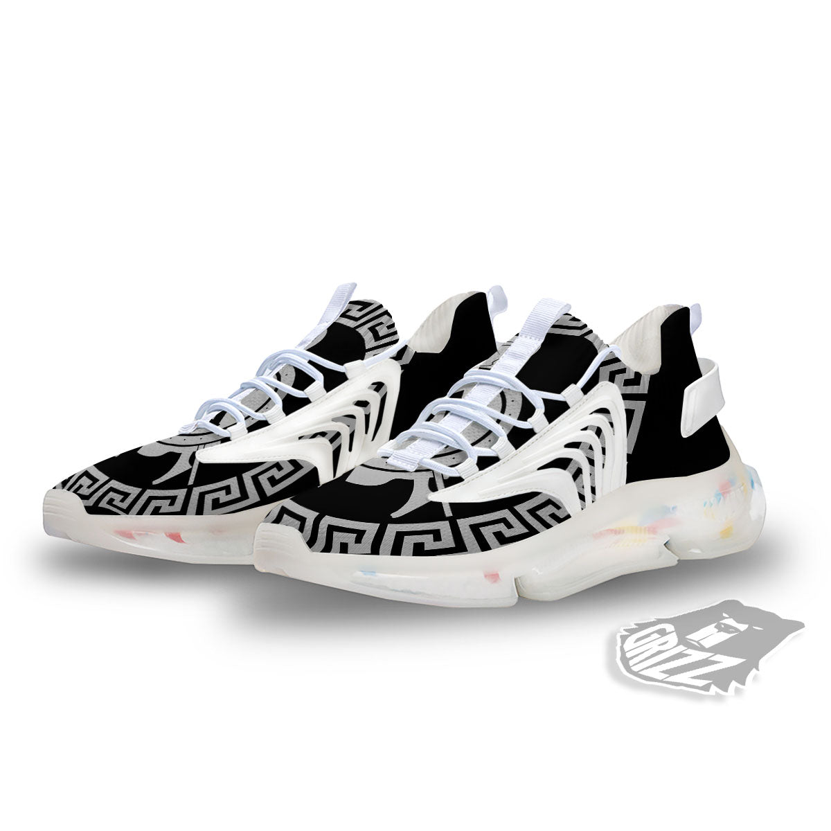 Spartan Warrior White And Black Print White Gym Shoes-grizzshop