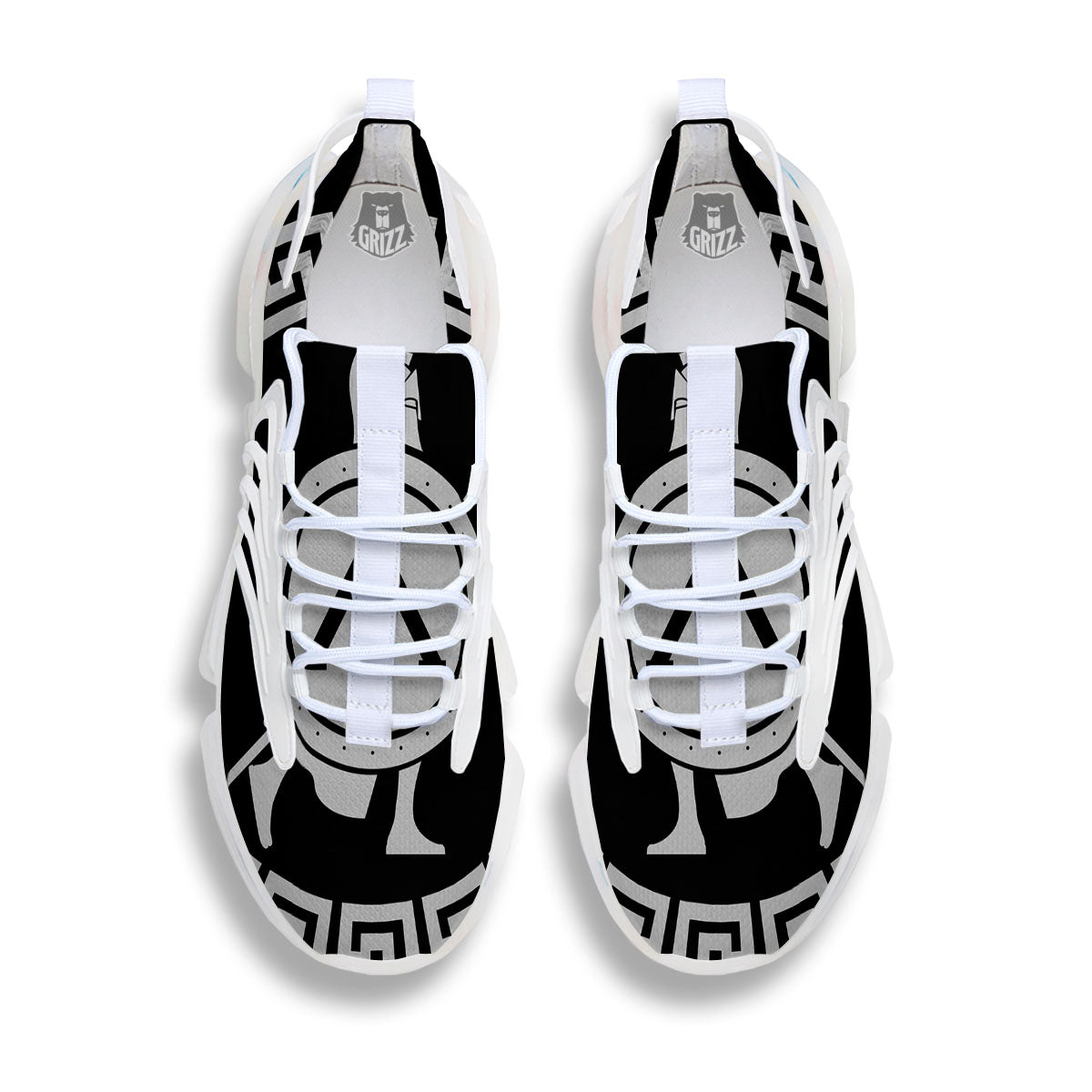 Spartan Warrior White And Black Print White Gym Shoes-grizzshop