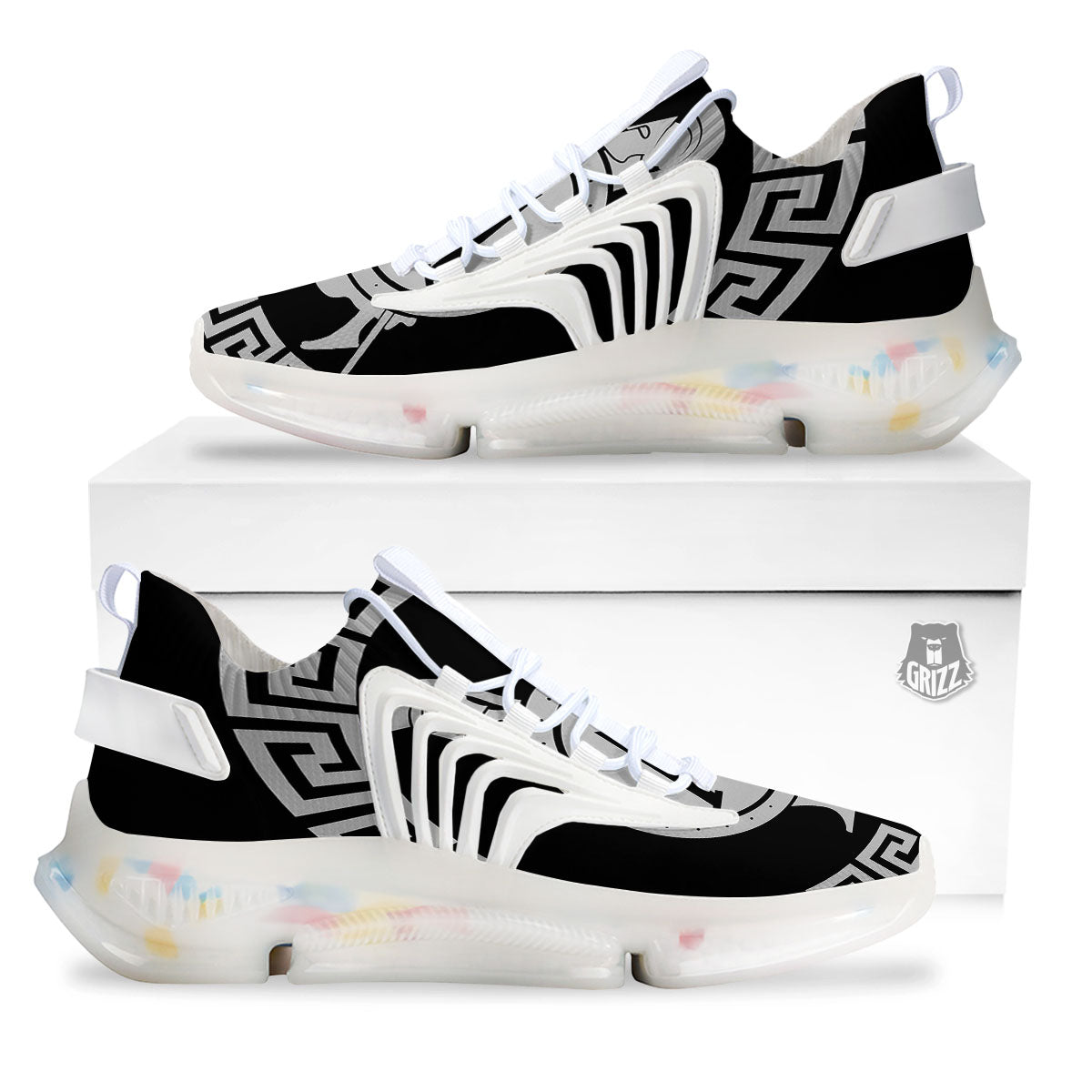 Spartan Warrior White And Black Print White Gym Shoes-grizzshop