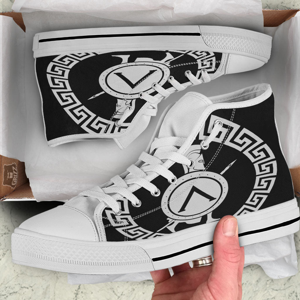 Spartan Warrior White And Black Print White High Top Shoes-grizzshop