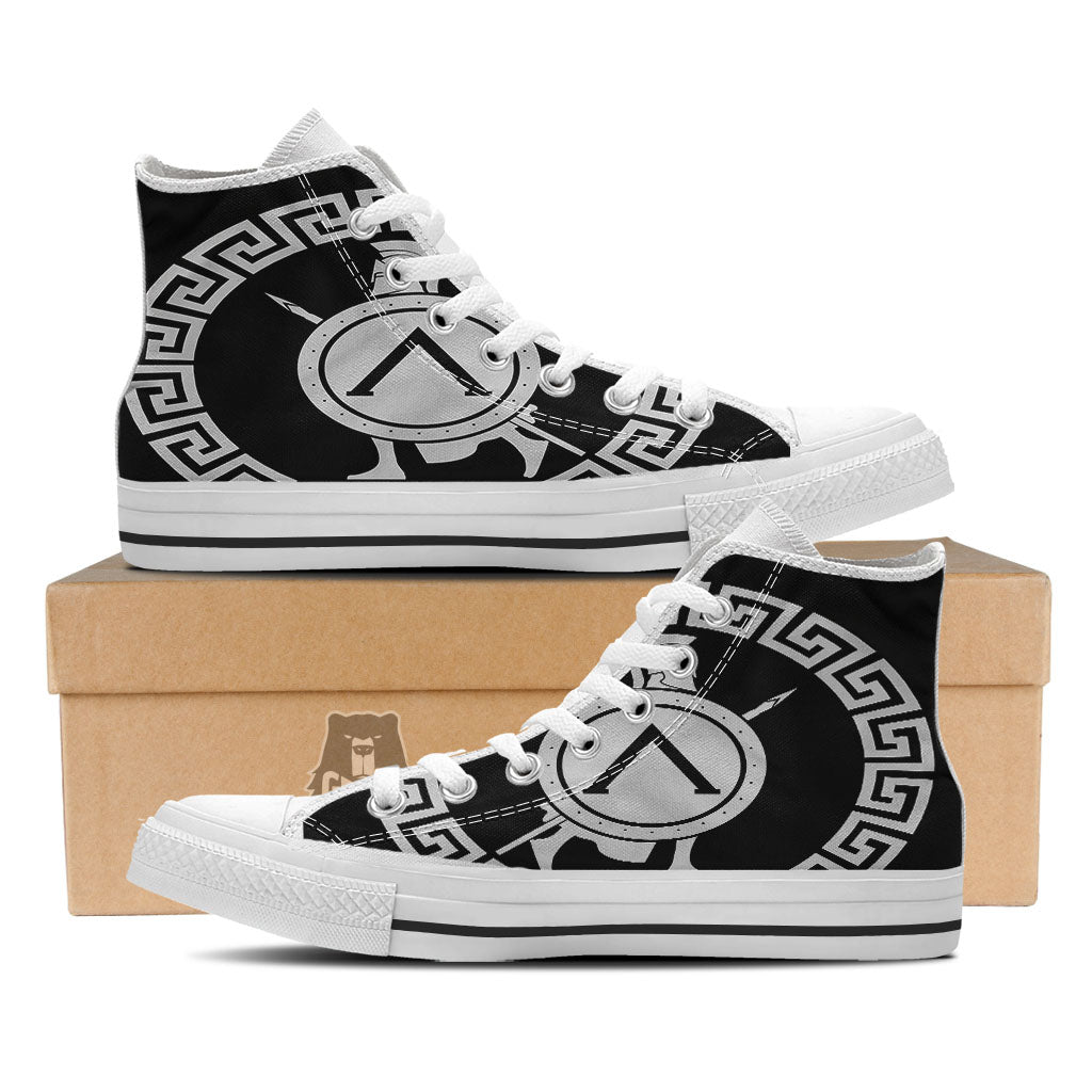 Spartan Warrior White And Black Print White High Top Shoes-grizzshop
