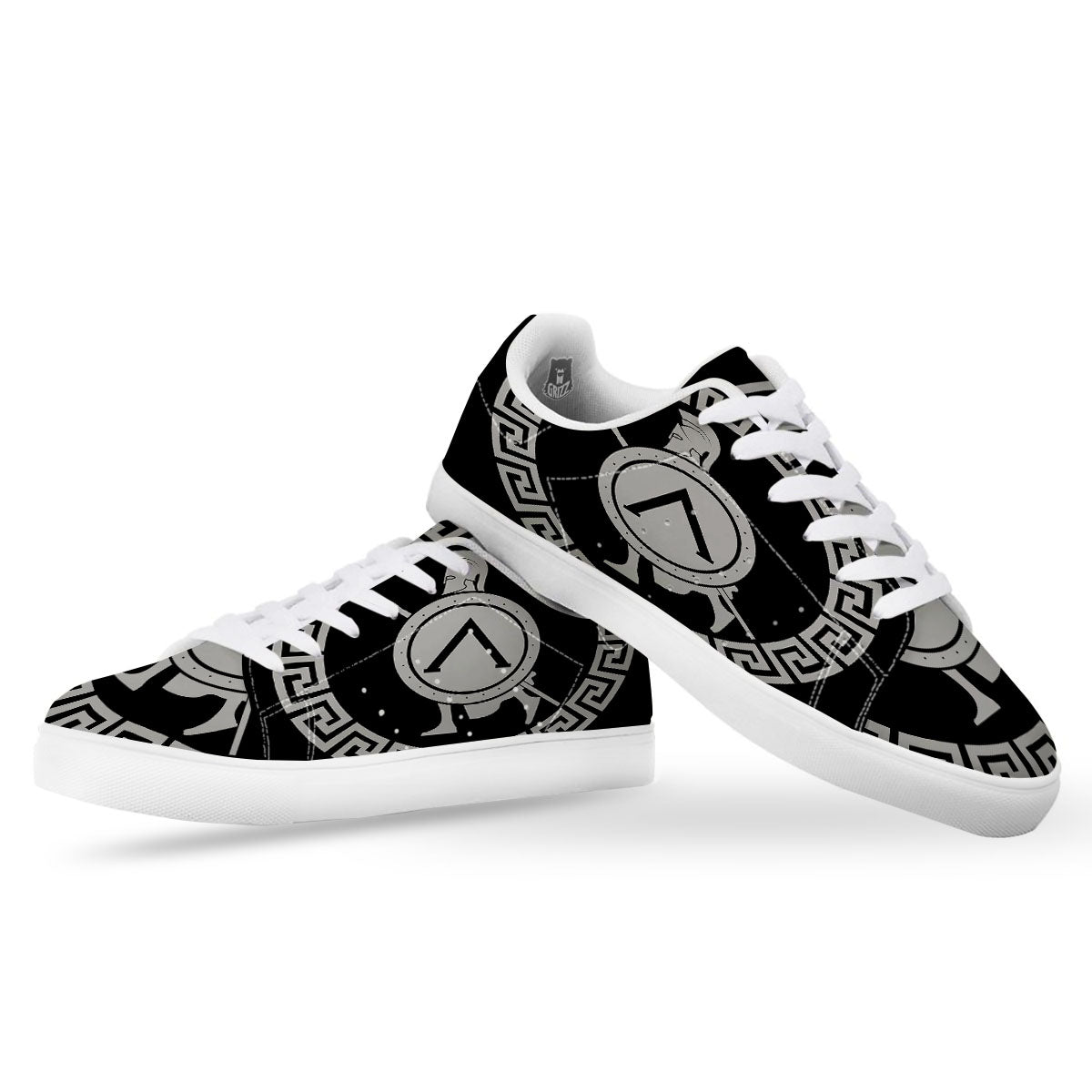 Spartan Warrior White And Black Print White Low Top Sneakers-grizzshop