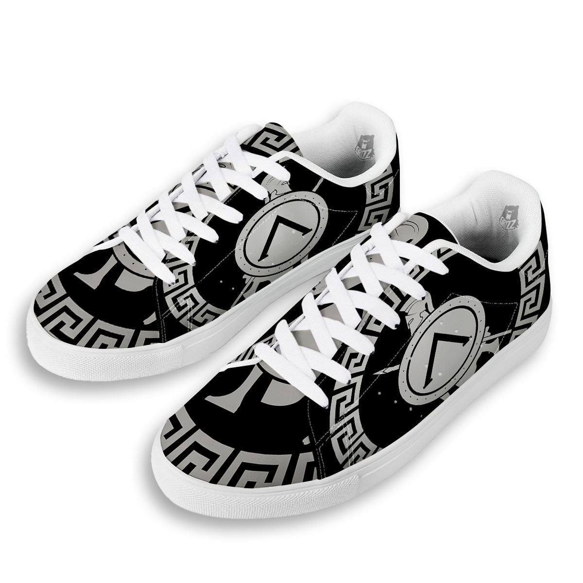 Spartan Warrior White And Black Print White Low Top Sneakers-grizzshop