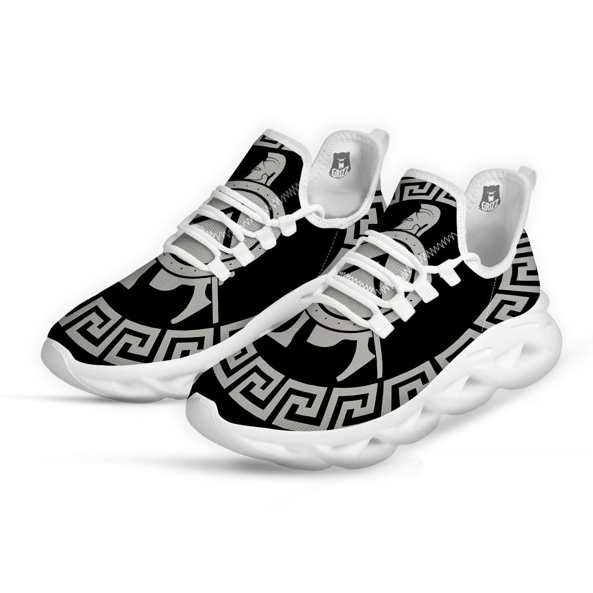 Spartan Warrior White And Black Print White Running Shoes-grizzshop