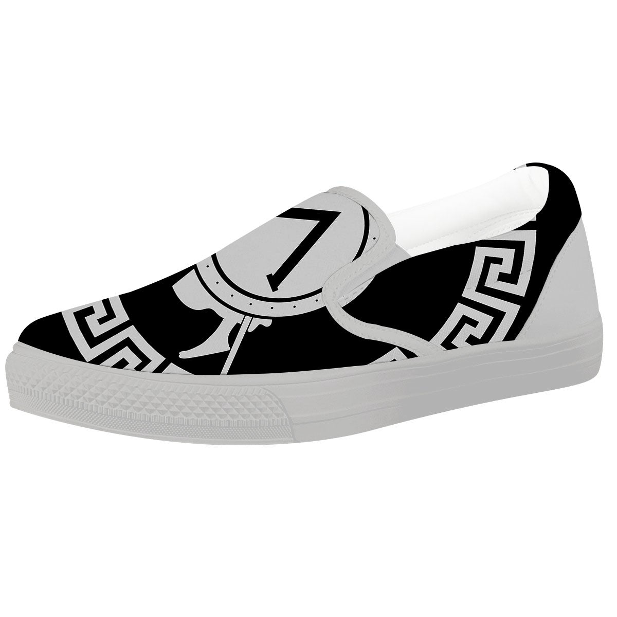Spartan Warrior White And Black Print White Slip On Shoes-grizzshop