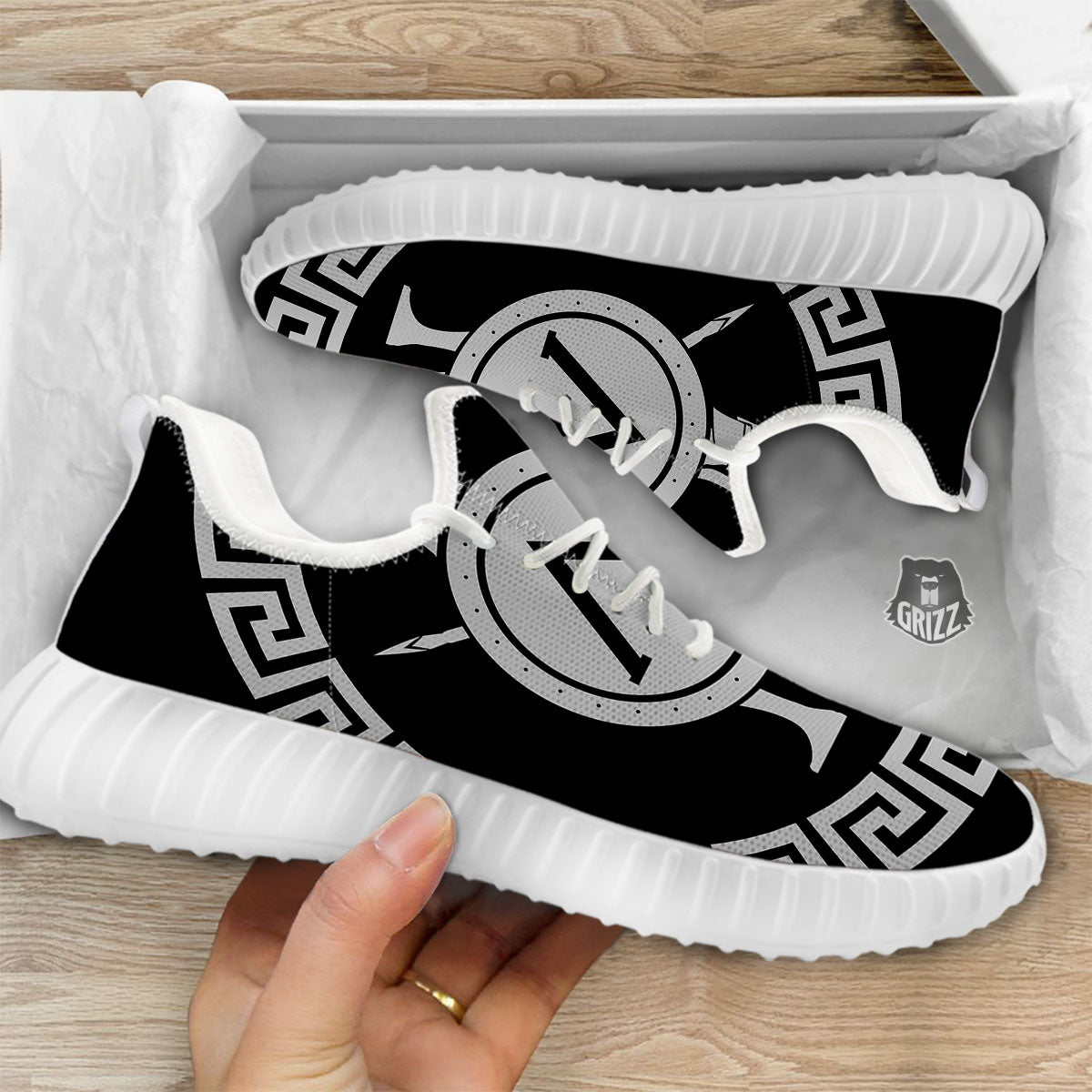 Spartan Warrior White And Black Print White Walking Shoes-grizzshop
