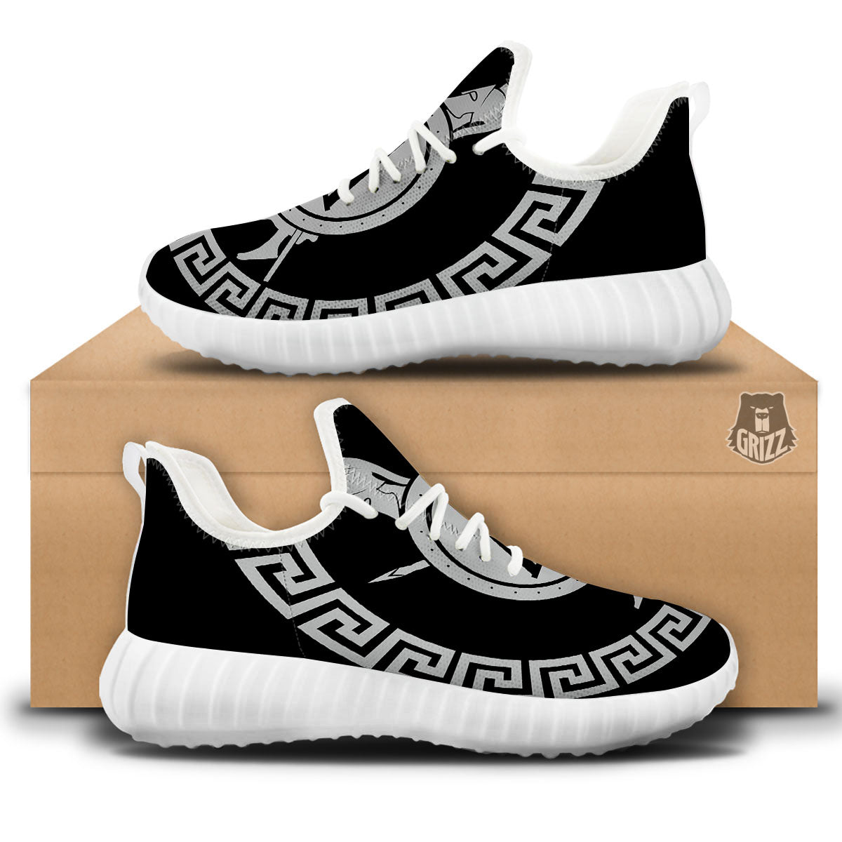 Spartan Warrior White And Black Print White Walking Shoes-grizzshop
