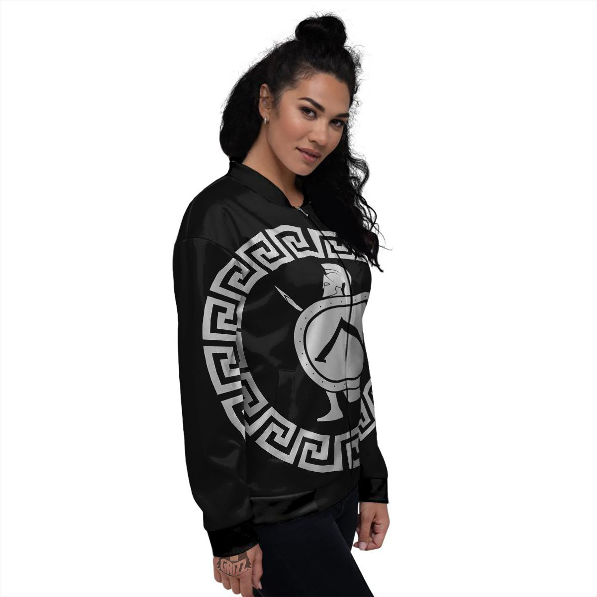 Spartan Warrior White And Black Print Women's Bomber Jacket-grizzshop