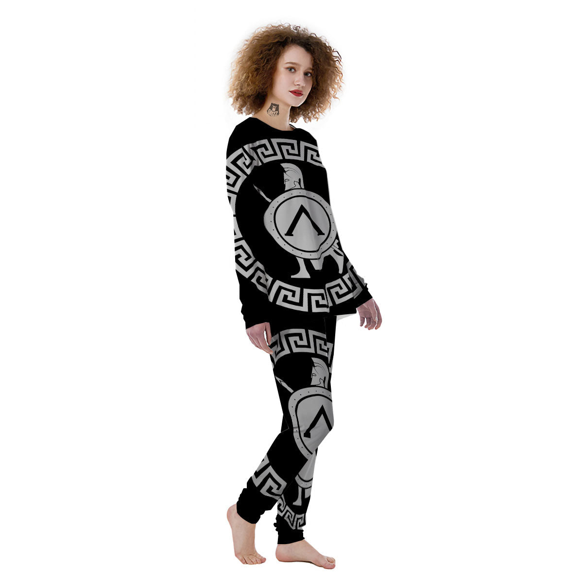 Spartan Warrior White And Black Print Women's Pajamas-grizzshop
