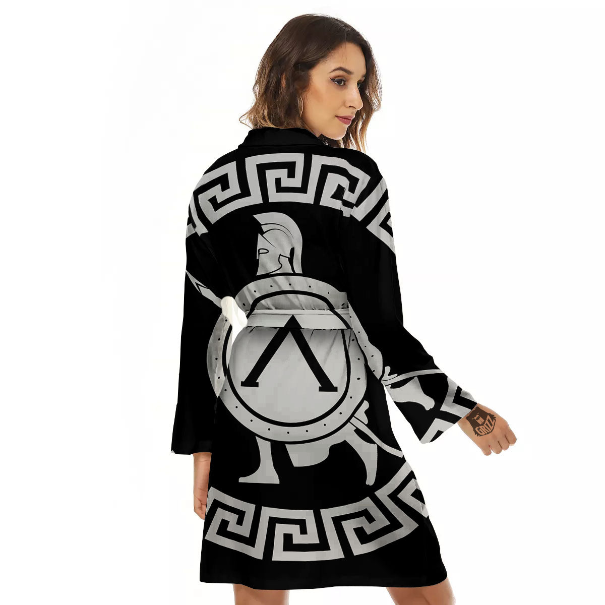 Spartan Warrior White And Black Print Women's Robe-grizzshop