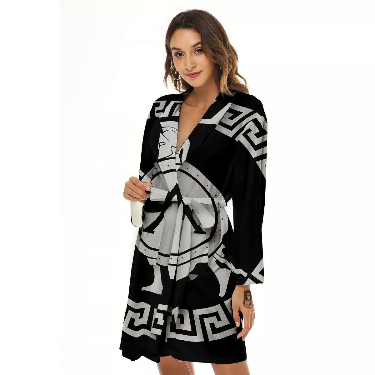 Spartan Warrior White And Black Print Women's Robe-grizzshop
