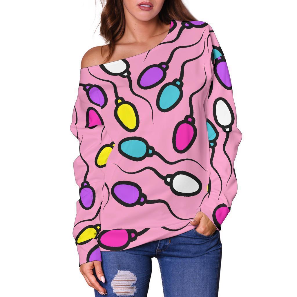 Sperm Anatomy Pattern Print Women Off Shoulder Sweatshirt-grizzshop