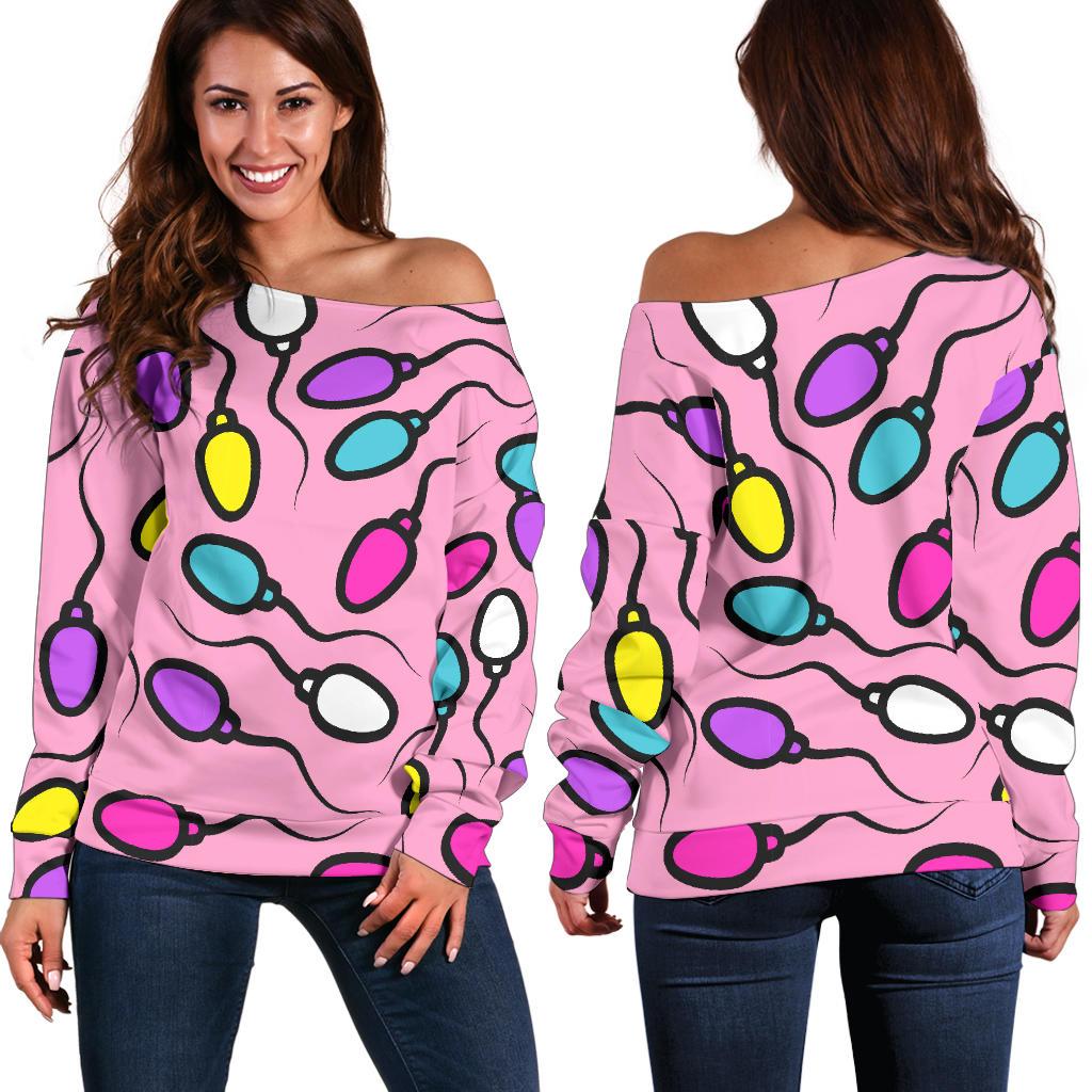 Sperm Anatomy Pattern Print Women Off Shoulder Sweatshirt-grizzshop