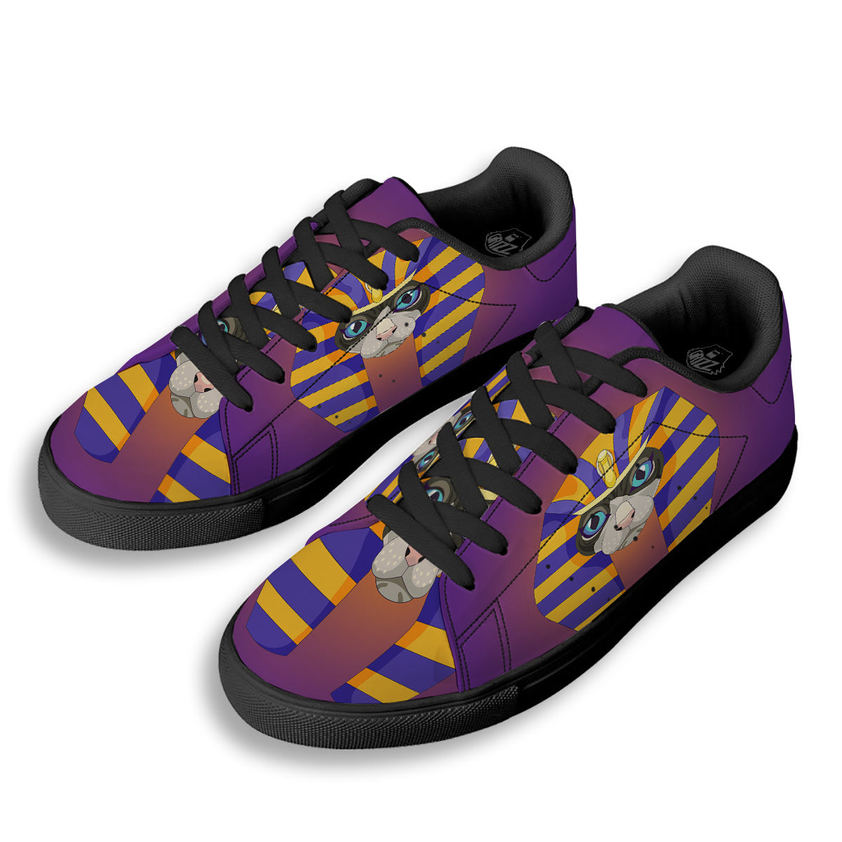 Sphynx Cat Pharaoh Print Black Low Top Sneakers-grizzshop