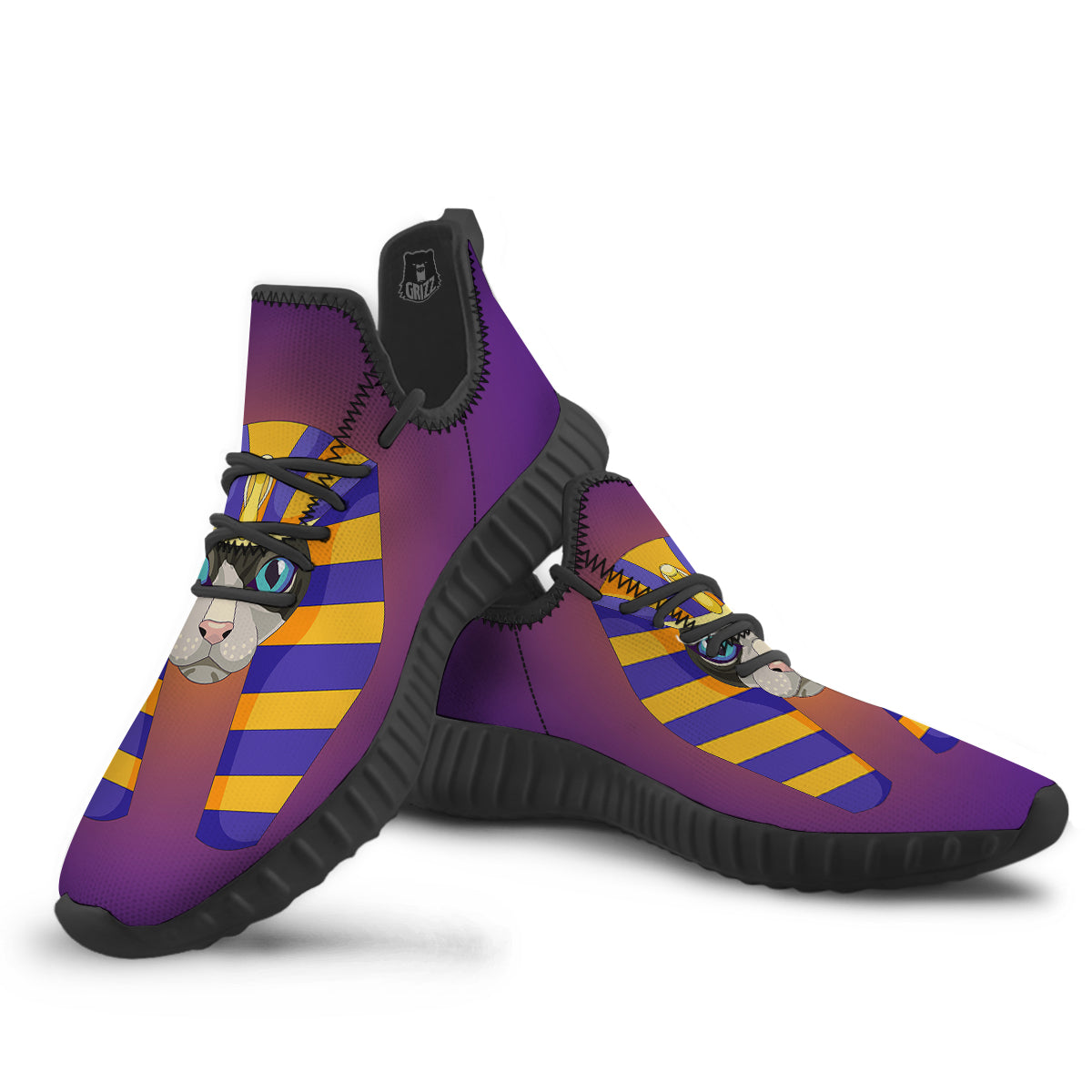 Sphynx Cat Pharaoh Print Black Walking Shoes-grizzshop