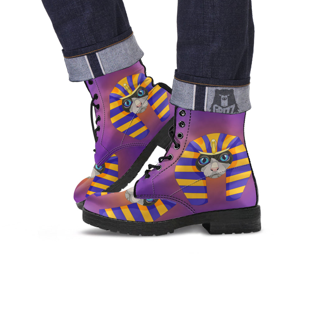 Sphynx Cat Pharaoh Print Leather Boots-grizzshop