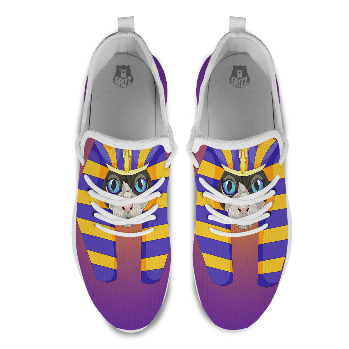 Sphynx Cat Pharaoh Print White Athletic Shoes-grizzshop