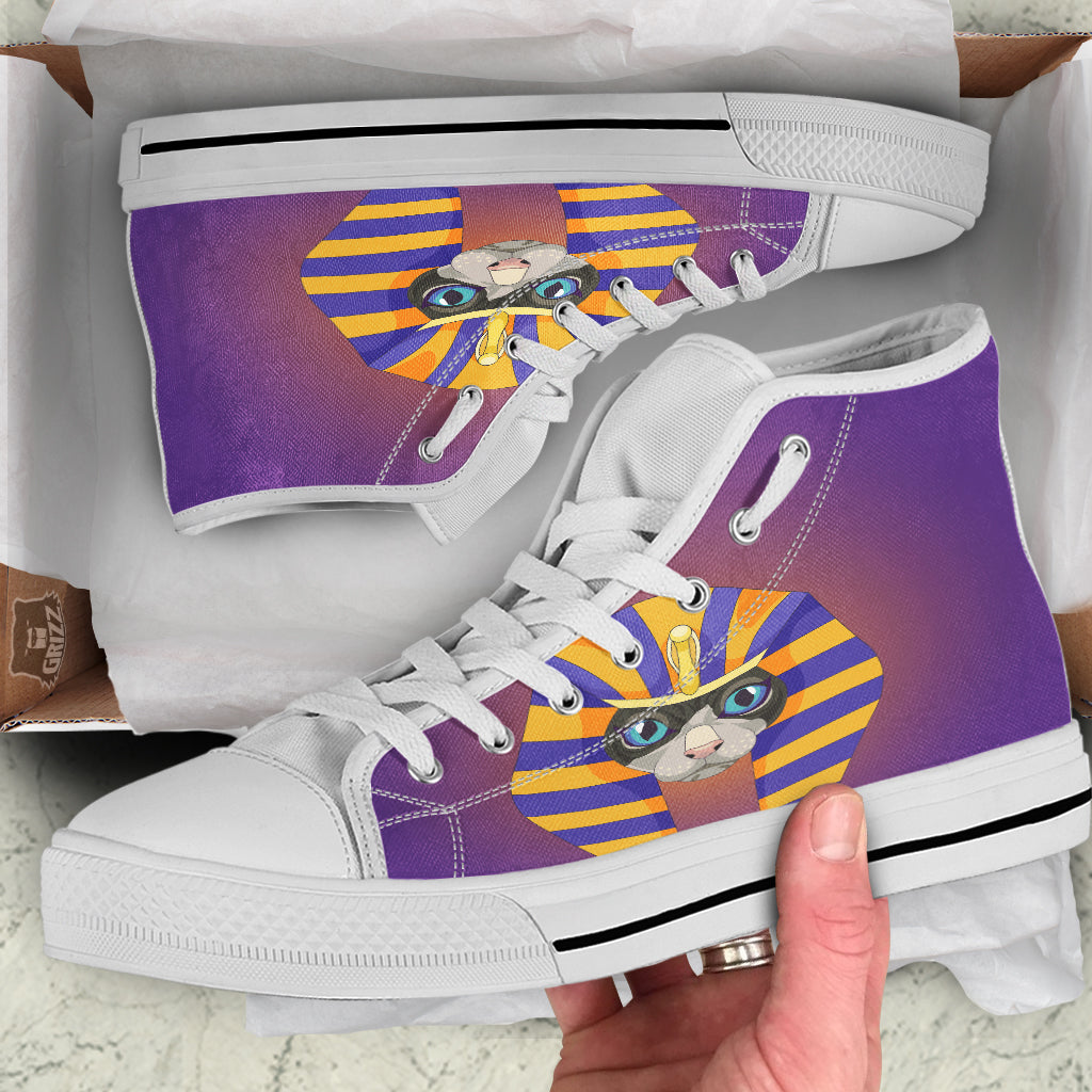 Sphynx Cat Pharaoh Print White High Top Shoes-grizzshop