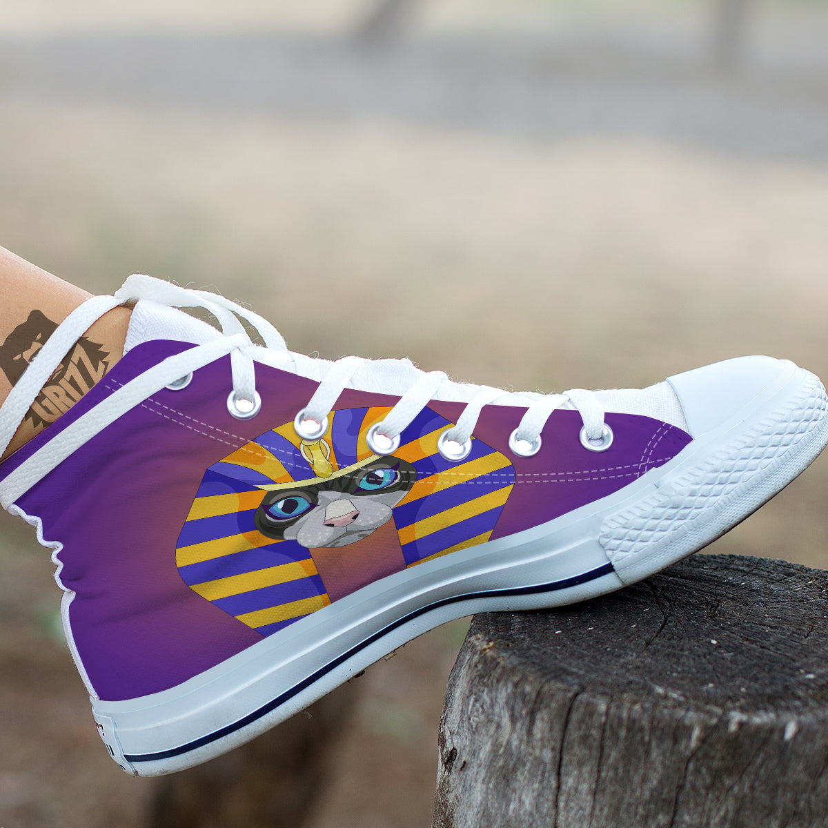 Sphynx Cat Pharaoh Print White High Top Shoes-grizzshop