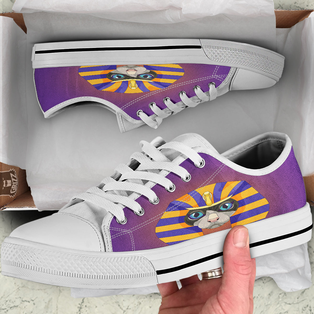 Sphynx Cat Pharaoh Print White Low Top Shoes-grizzshop