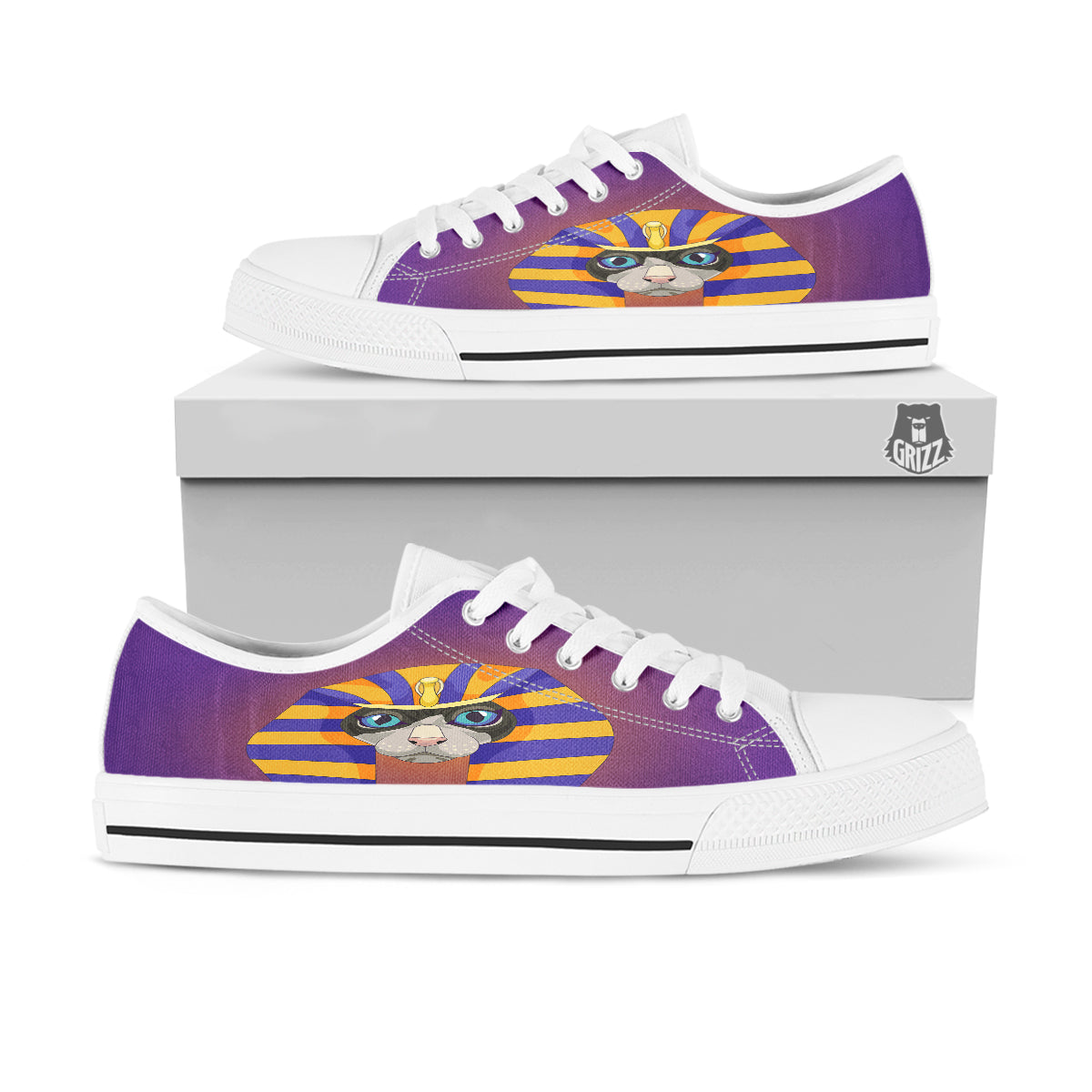 Sphynx Cat Pharaoh Print White Low Top Shoes-grizzshop