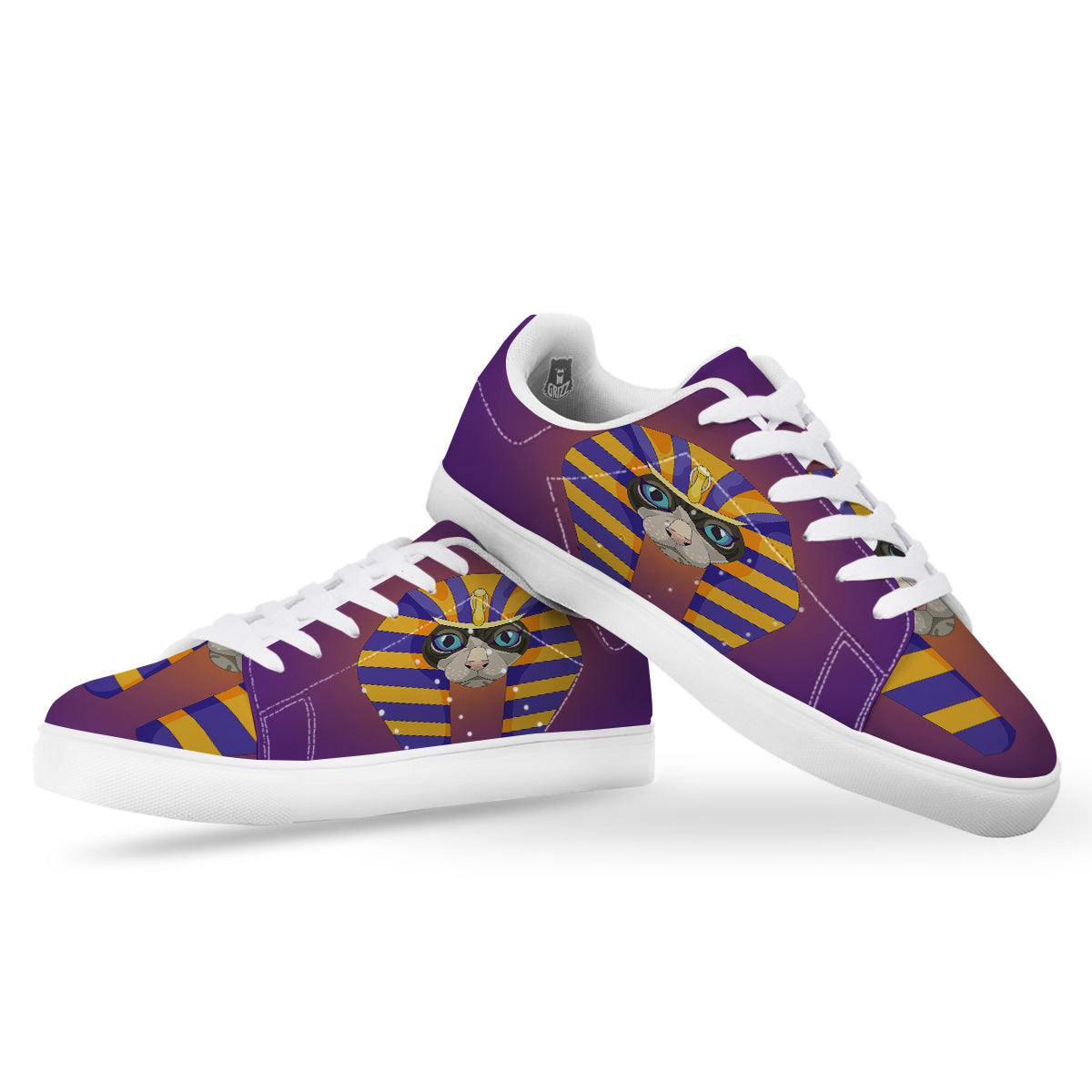 Sphynx Cat Pharaoh Print White Low Top Sneakers-grizzshop