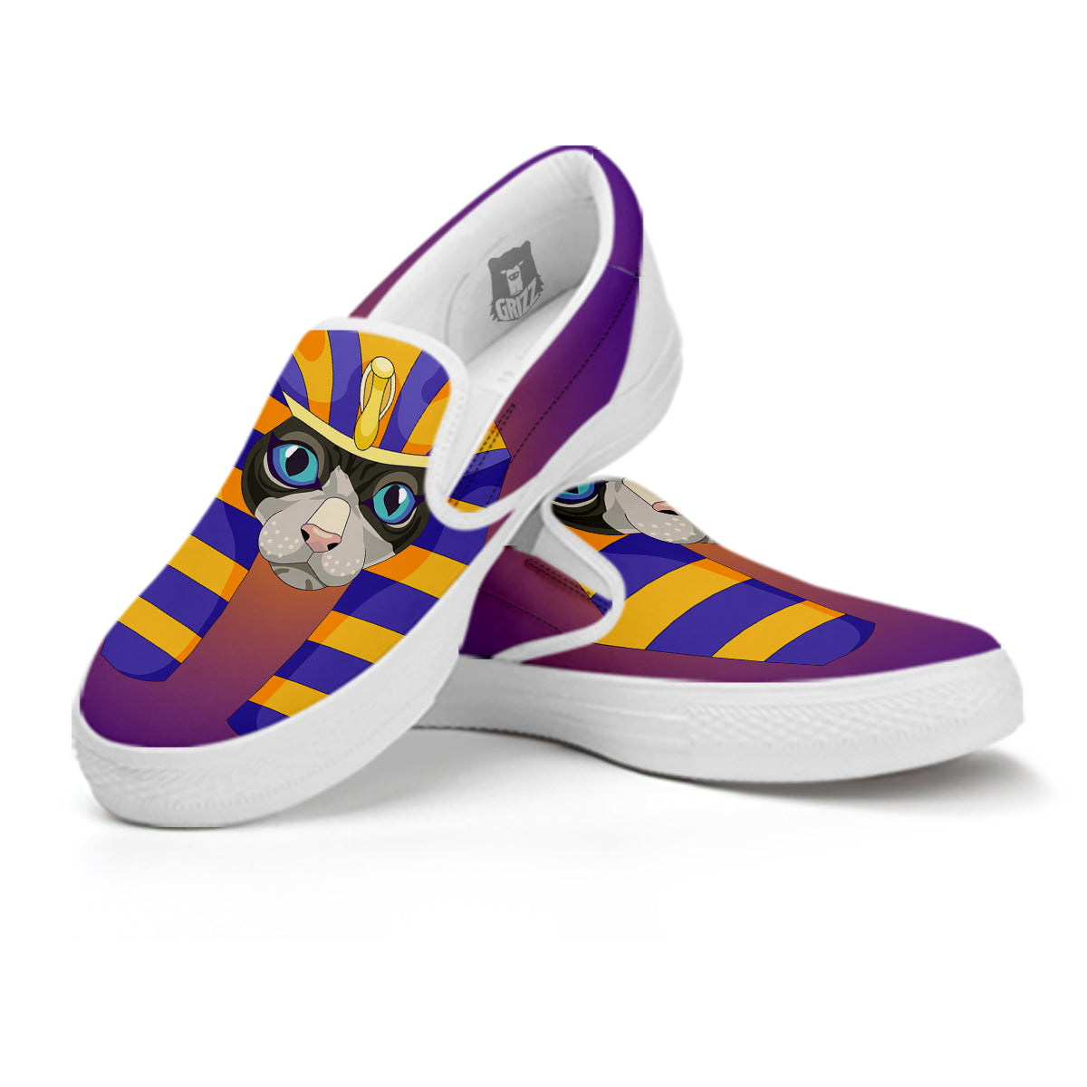 Sphynx Cat Pharaoh Print White Slip On Shoes-grizzshop