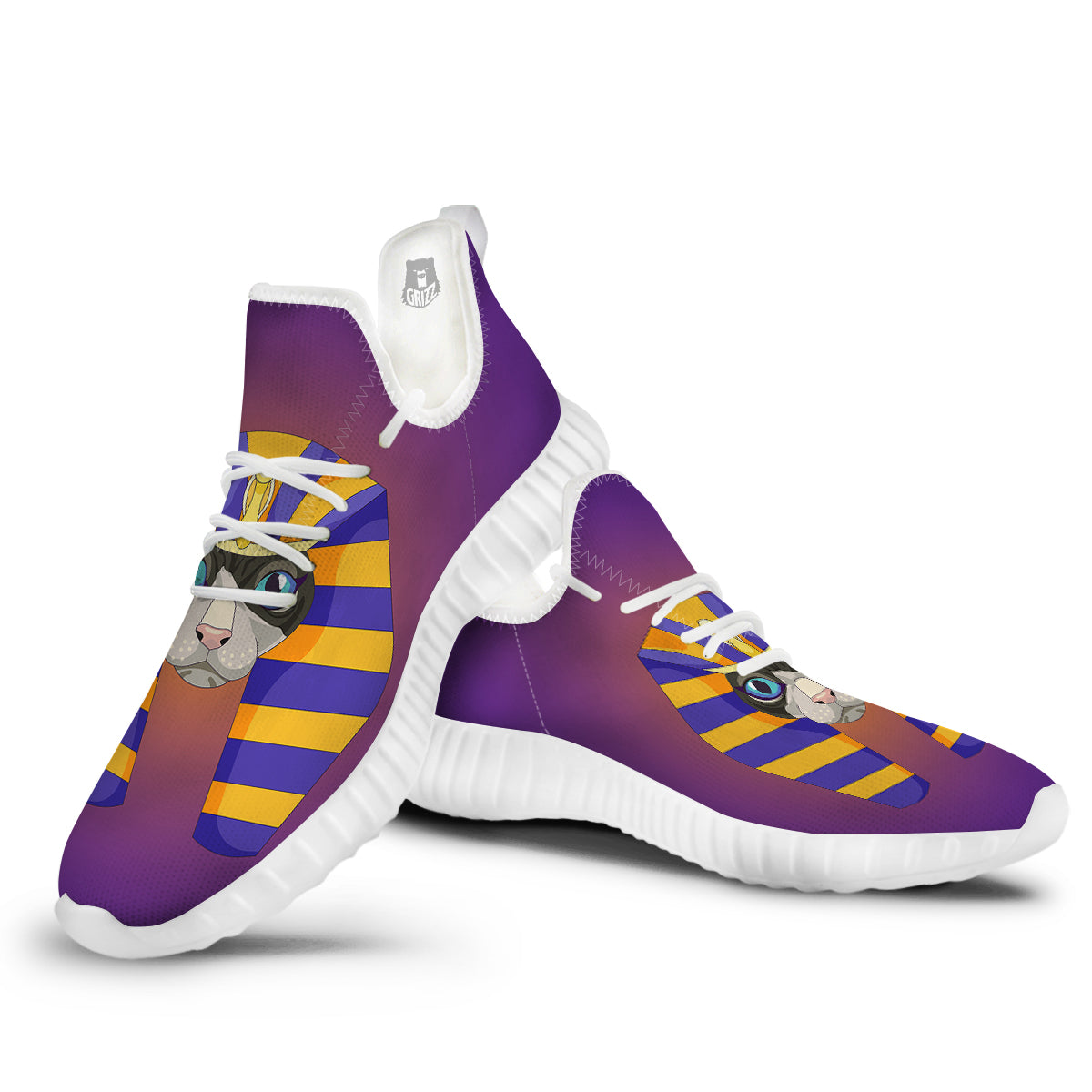 Sphynx Cat Pharaoh Print White Walking Shoes-grizzshop