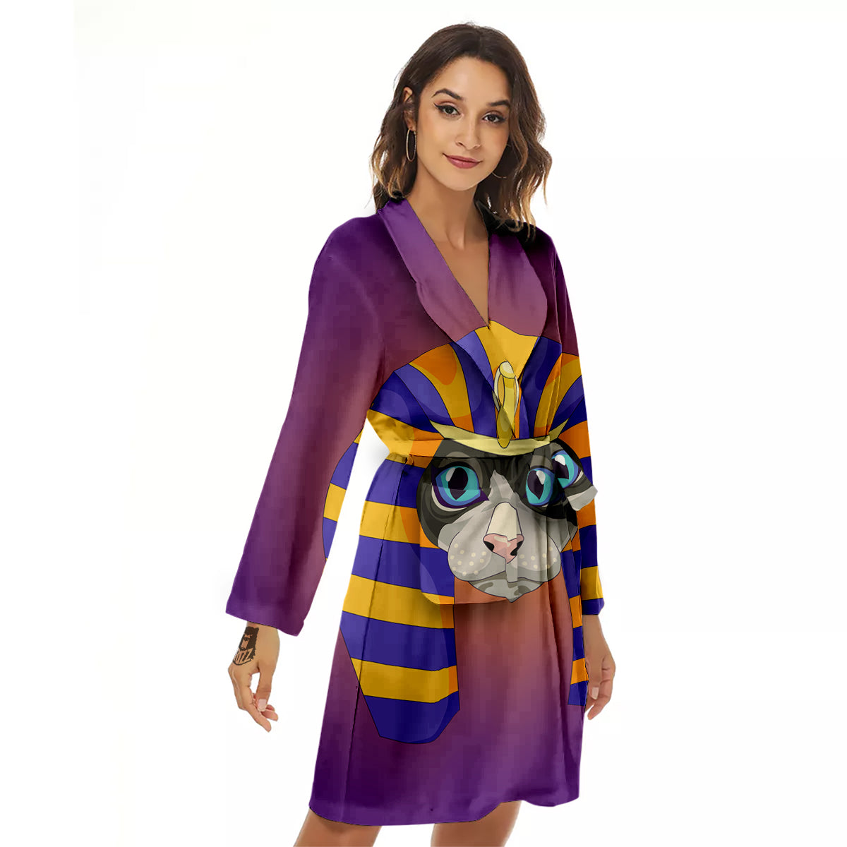 Sphynx Cat Pharaoh Print Women's Robe-grizzshop