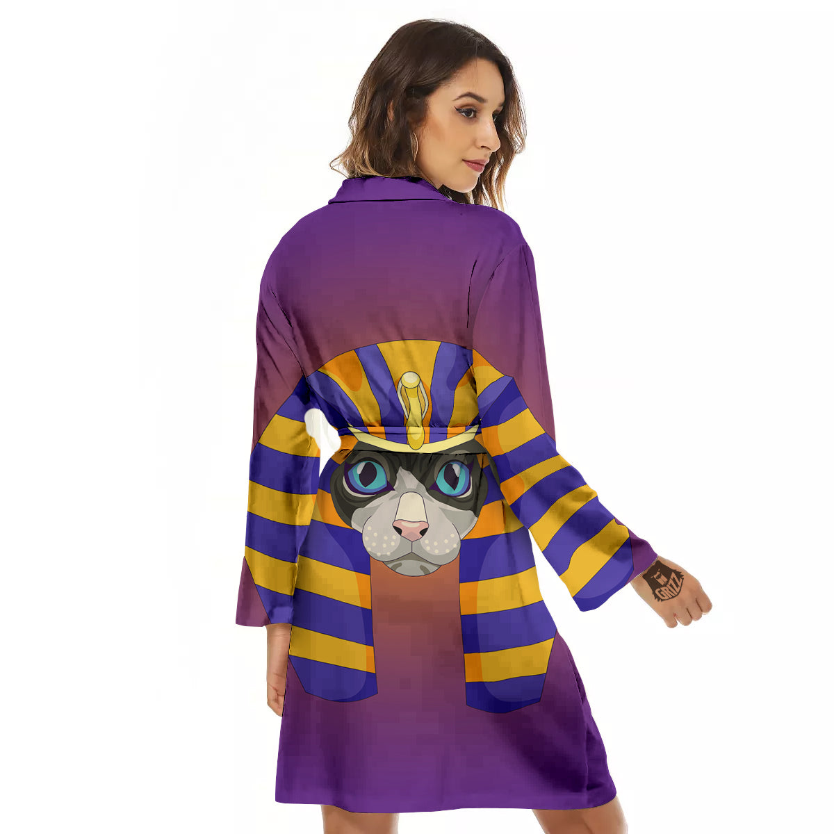 Sphynx Cat Pharaoh Print Women's Robe-grizzshop