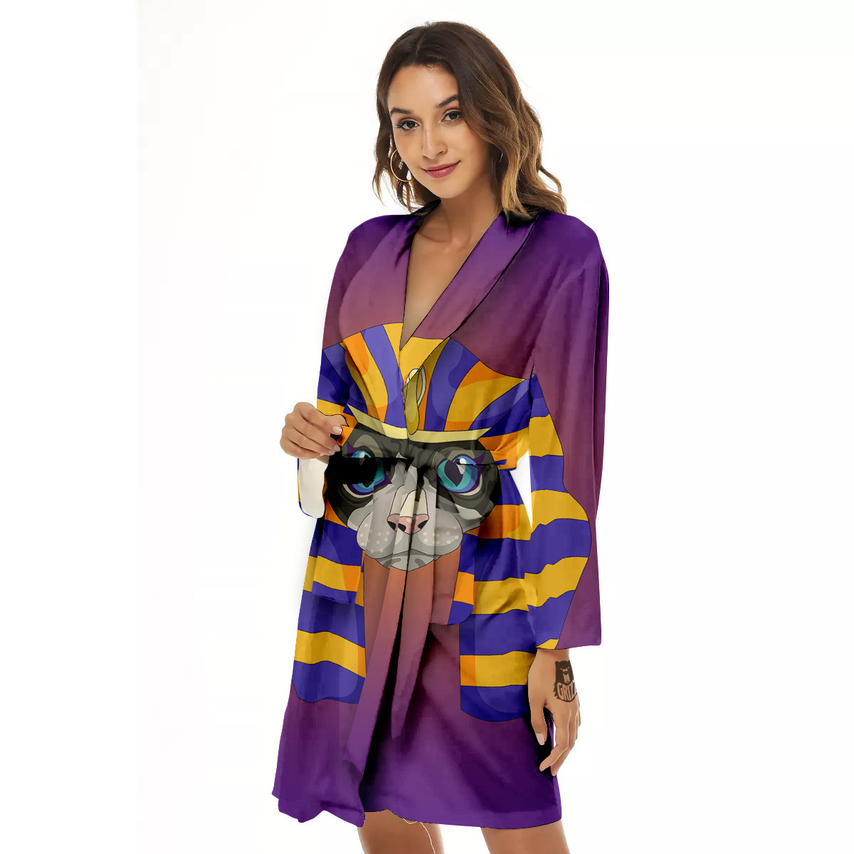 Sphynx Cat Pharaoh Print Women's Robe-grizzshop