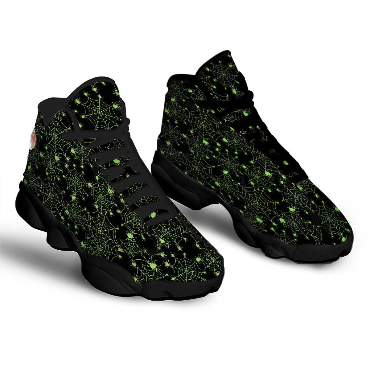 Spider Black And Green Neon Spider Web Print Pattern Black Basketball Shoes-grizzshop