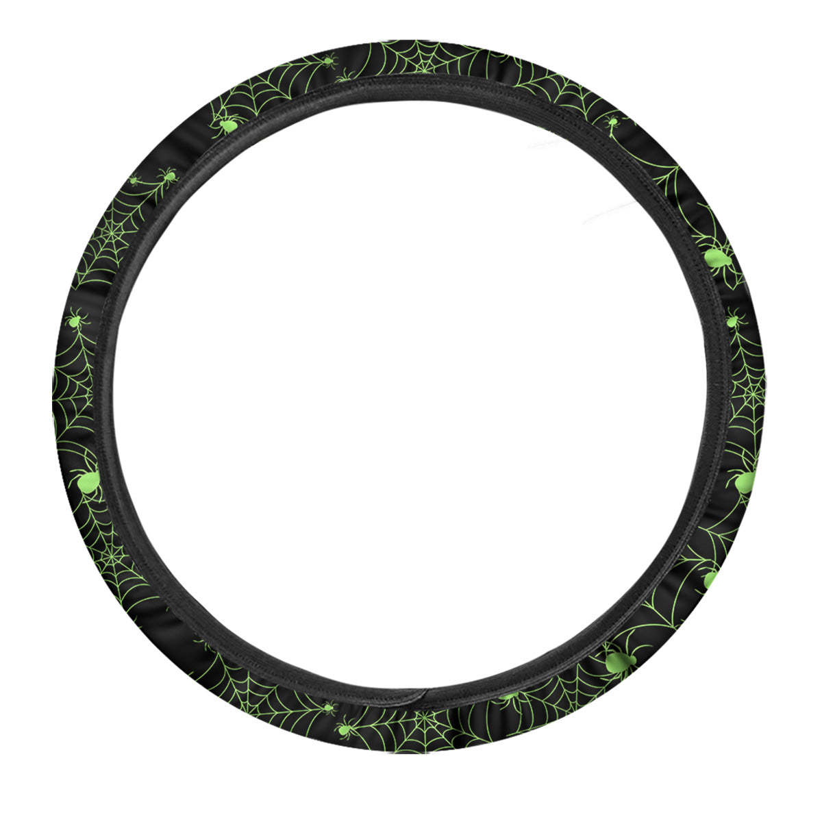 Spider Black And Green Neon Spider Web Print Pattern Car Steering Wheel Cover-grizzshop