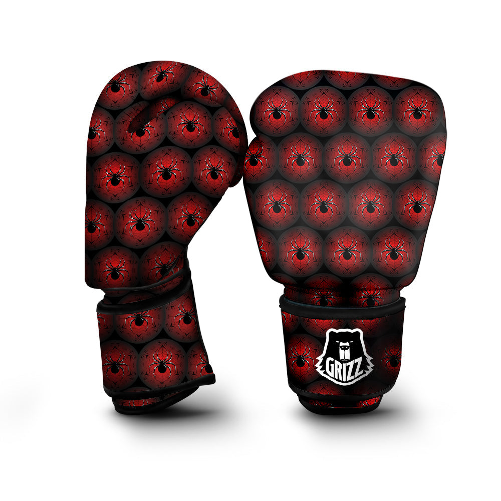 Spider Black And Red Spider Web Print Pattern Boxing Gloves-grizzshop
